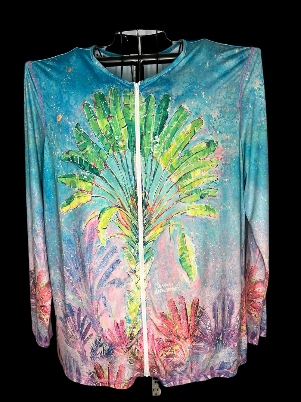 Leoma Lovegrove XL Tropical Palm Tree Zip Front Cover Up Jacket